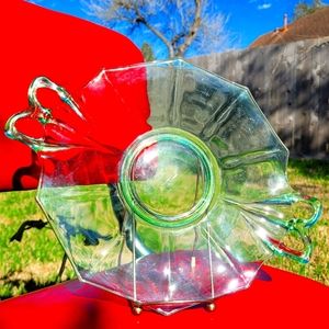 Vintage Fostoria Versailles Green Depression Era Uranium Glass Cake tray/ plate
